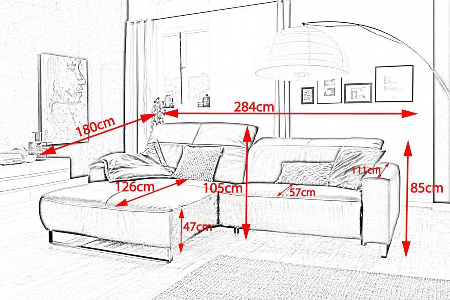 Thumbnail - Kawola Ecksofa, Anthrazit, Schwarz, Leder, Echtholz, 3-Sitzer, Füllung: Komfortschaum, Ottomane links, L-Form, 284x180 c...