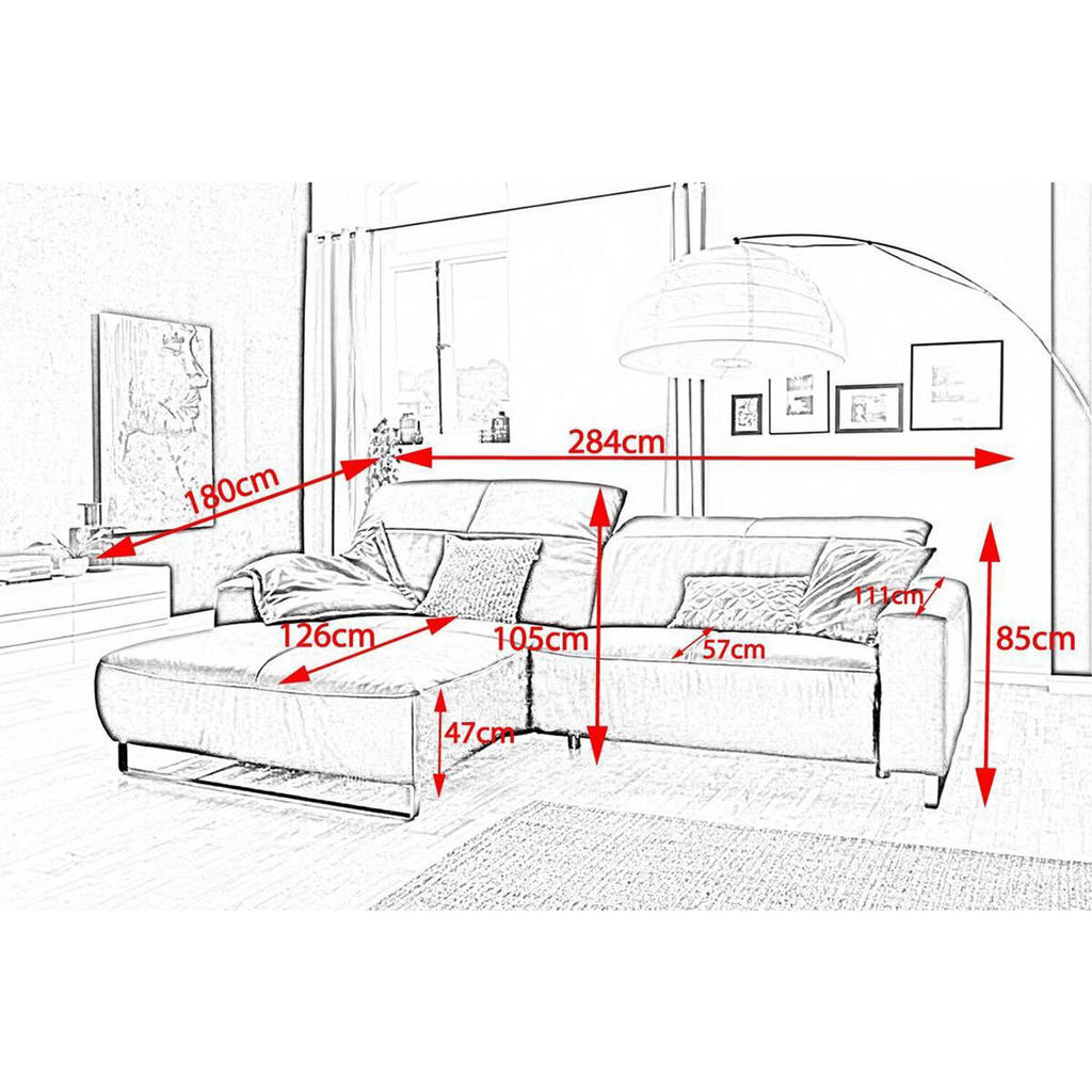 Thumbnail - Kawola Ecksofa, Grau, Schwarz, Leder, Echtholz, 3-Sitzer, Füllung: Komfortschaum, Ottomane links, L-Form, 284x180 cm, Wo...