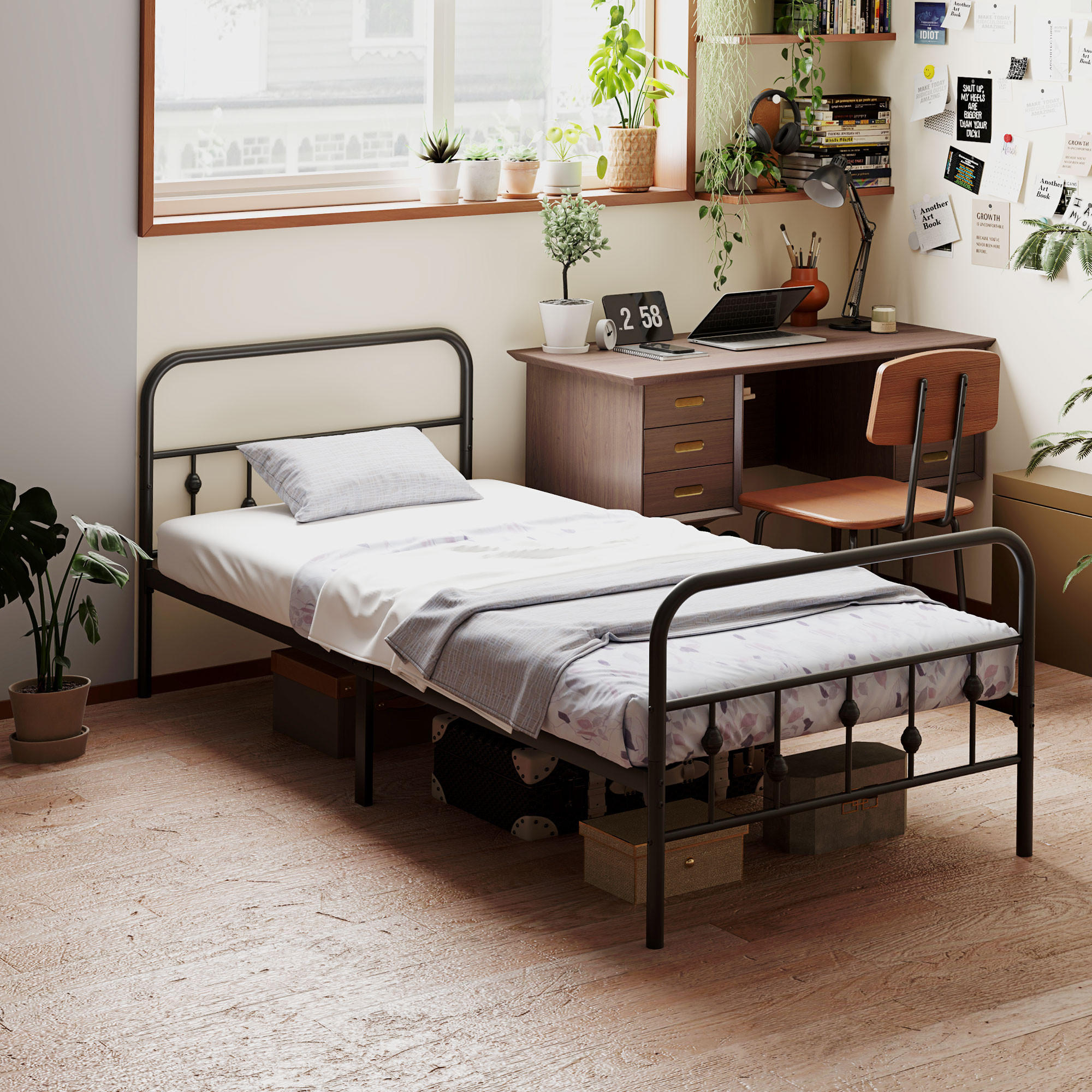 BETTRAHMEN für Matratze 200 x 90 cm, 82,5 cm hoch Metallbett, Schwarz - Schwarz, Metall - HOMCOM