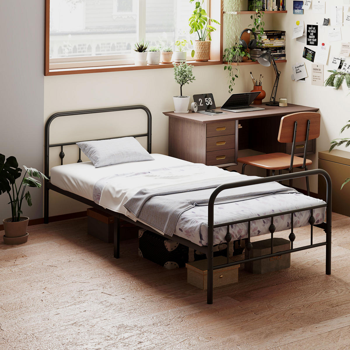 BETTRAHMEN für Matratze 200 x 90 cm, 82,5 cm hoch Metallbett, Schwarz - Schwarz, Metall - HOMCOM