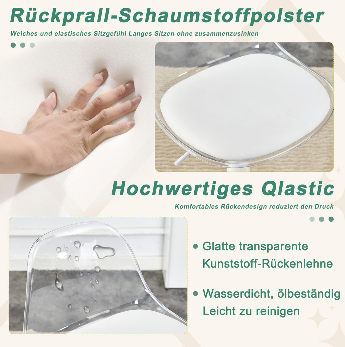 STÜHLE aus Metall/Kunststoff mit 360° Drehung, Transparent/Weiß - Transparent, Metall (40.5/104/40.5cm) - OKMYHOME