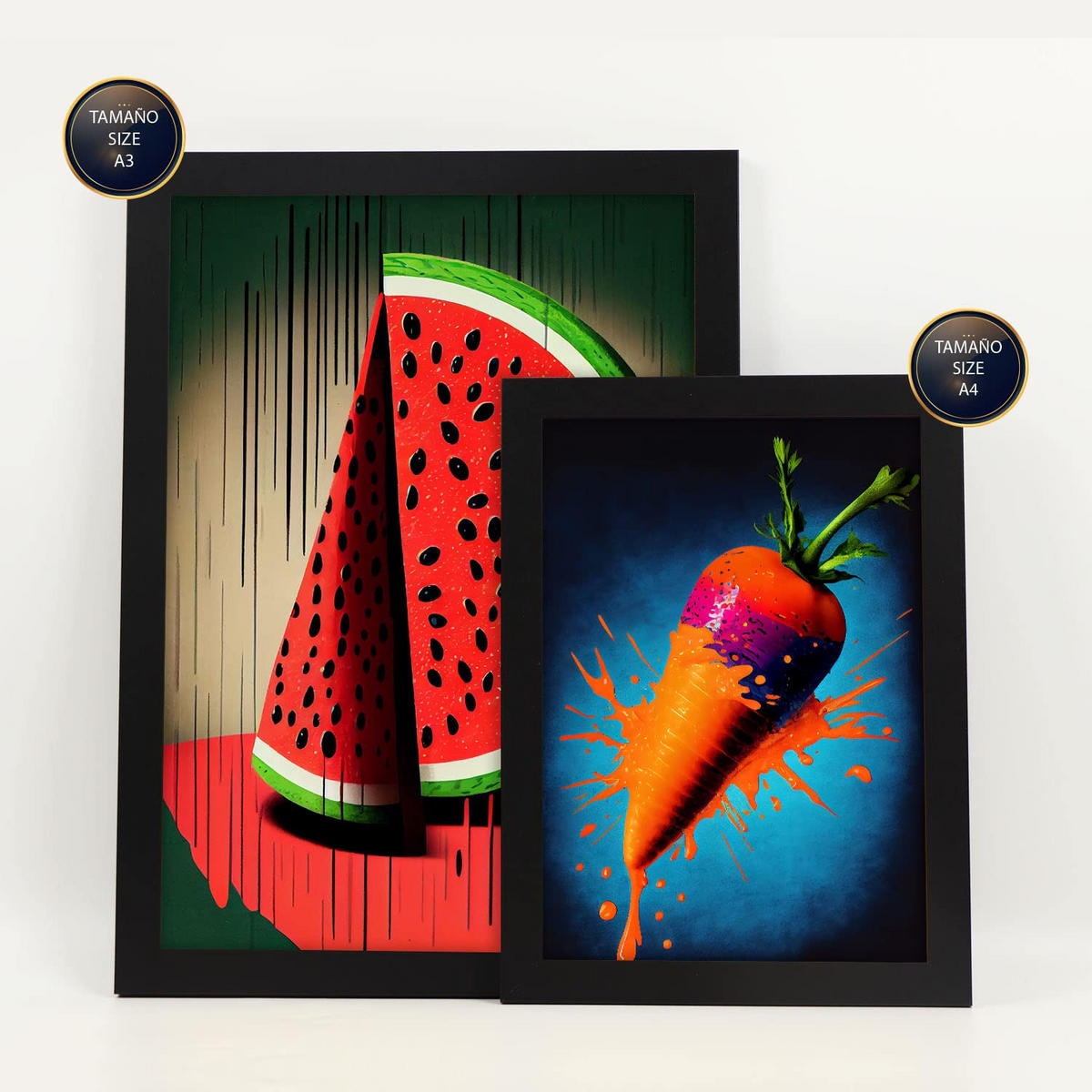 POSTER Set Mit 6 Ausgewogene Ernährung Vollfarbige Plakate Von Obst, Gemüse Und Gesunden Lebensmitteln Im Urban Art Stil A3 & A4 Schwarzer Rahmen - Schwarz, Papier (29/3cm) - Nacnic