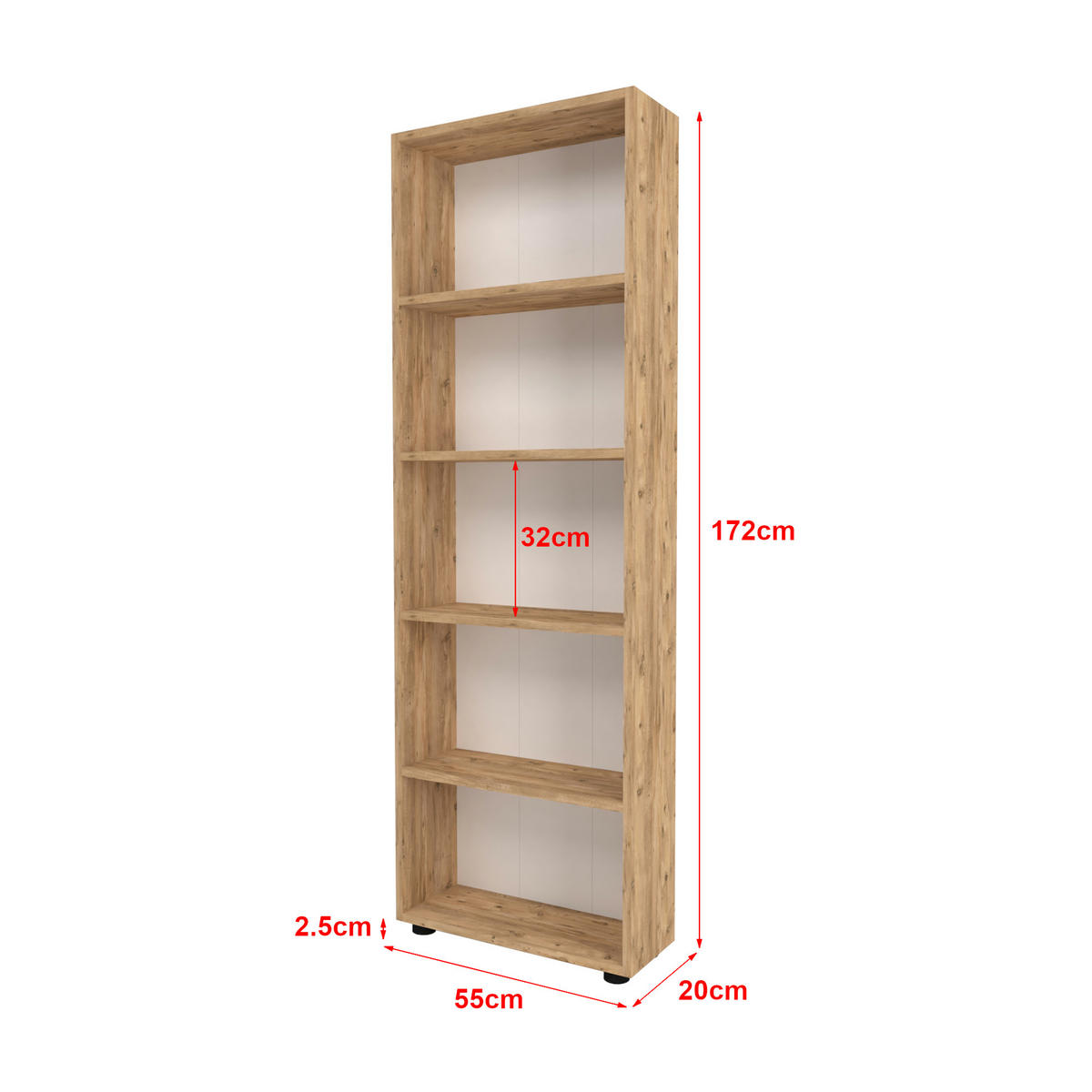 BÜCHERREGAL Vara - Eichefarben, Holzwerkstoff (55/172/20cm) - [en.casa]