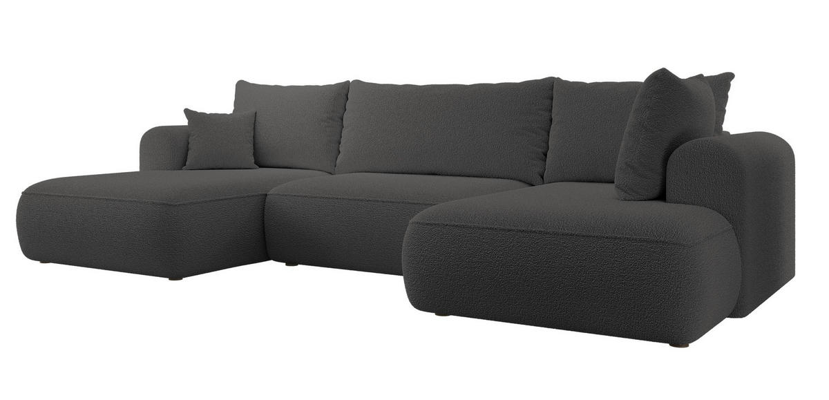 WOHNLANDSCHAFT Ovo Dunkelgrau Boucle - Dunkelgrau/Schwarz, Textil (380/95/167cm) - Selsey