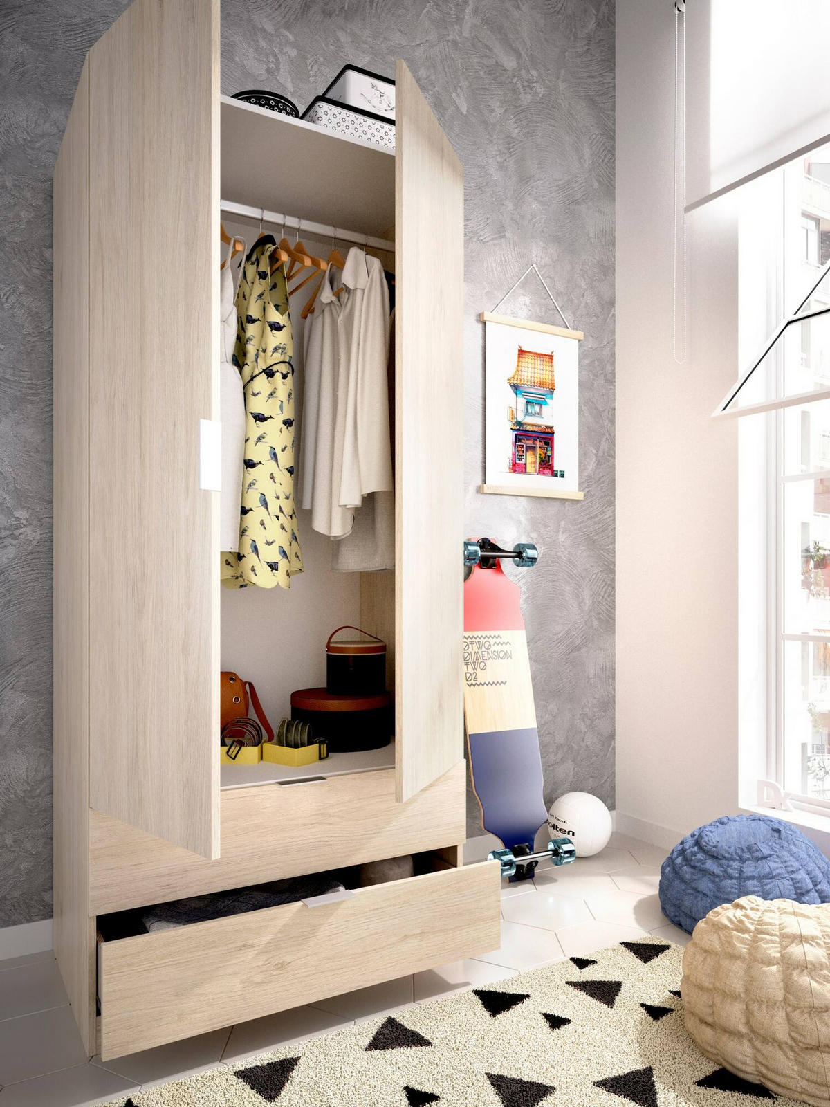 KLEIDERSCHRANK 2 TÜREN Eiche 52/81/184 cm - Braun, Holzwerkstoff (81/184/52cm) - DMORA