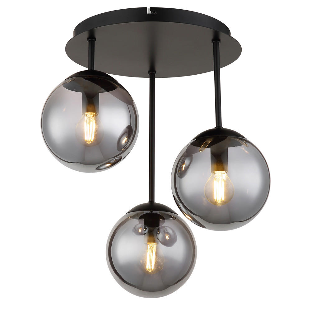 DECKENLEUCHTE HARMON, Metall, Schwarz, Rauchoptik - Schwarz, Glas (34/32.5/40cm) - Globo Lighting