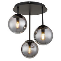 DECKENLEUCHTE HARMON, Metall, Schwarz, Rauchoptik - Schwarz, Glas (34/32.5/40cm) - Globo Lighting