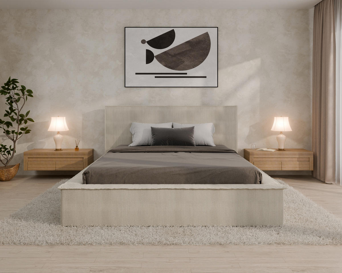 POLSTERBETT SANA 160x200cm Elegantes Polsterbett für modernen Wohnstil , ohne matratze, beige - Beige, Holz (160/200cm) - Homesy