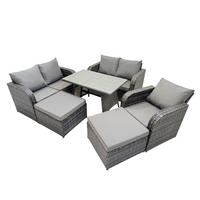 GARTENMÖBELSET mit ESSTISCH,SOFA Polyrattan 7-Sitzer - Dunkelgrau/Grau, Glas/Kunststoff - Fimous