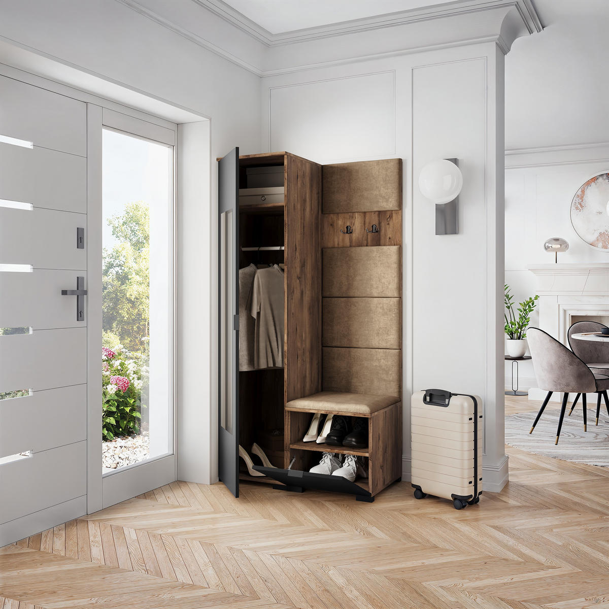 GARDEROBENSCHRANK VIRA 95/181/51 cm Modern Garderobe-Set Eiche Lefkas - Eichefarben/Beige, Holzwerkstoff (95/181/51cm) - MASSENO