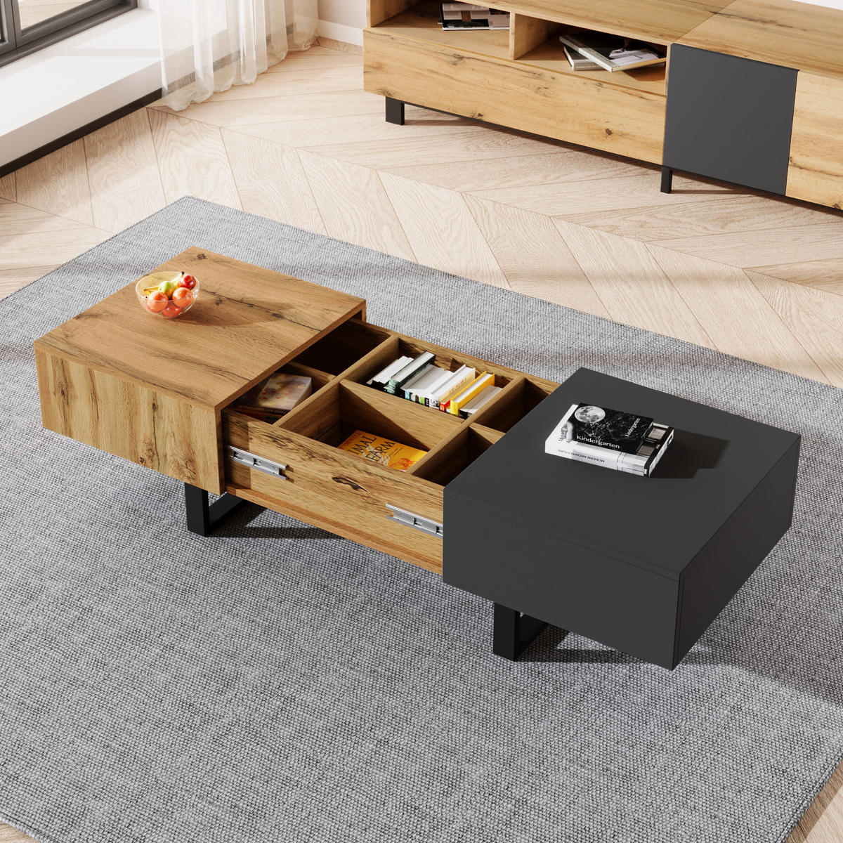 COUCHTISCH aus Spanplatte 100x40x55 cm in Natur mit Stauraum - Naturfarben, Holzwerkstoff (100/40/55cm) - Modfu