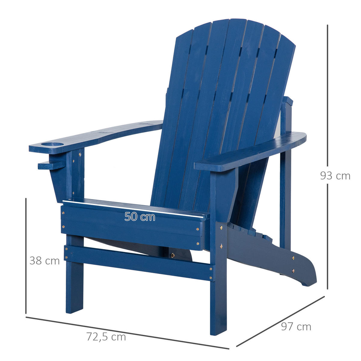 ADIRONDACK-GARTENSTUHL, mit Becherhalter, Gartenliege, Balkonstuhl, Massivholz, Blau - Blau, Holz (95/93/72cm) - Outsunny