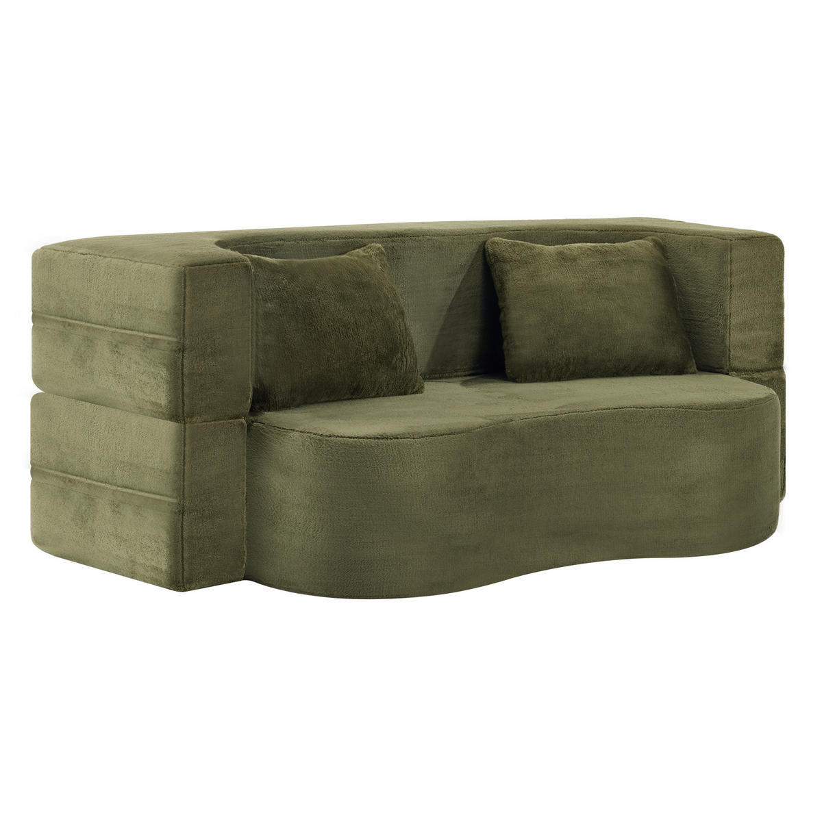 SCHLAFSOFA 2-in-1 faltbar Grün mit 2 Kissen - Grün, Kunststoff (180/70/55cm) - Meubliv