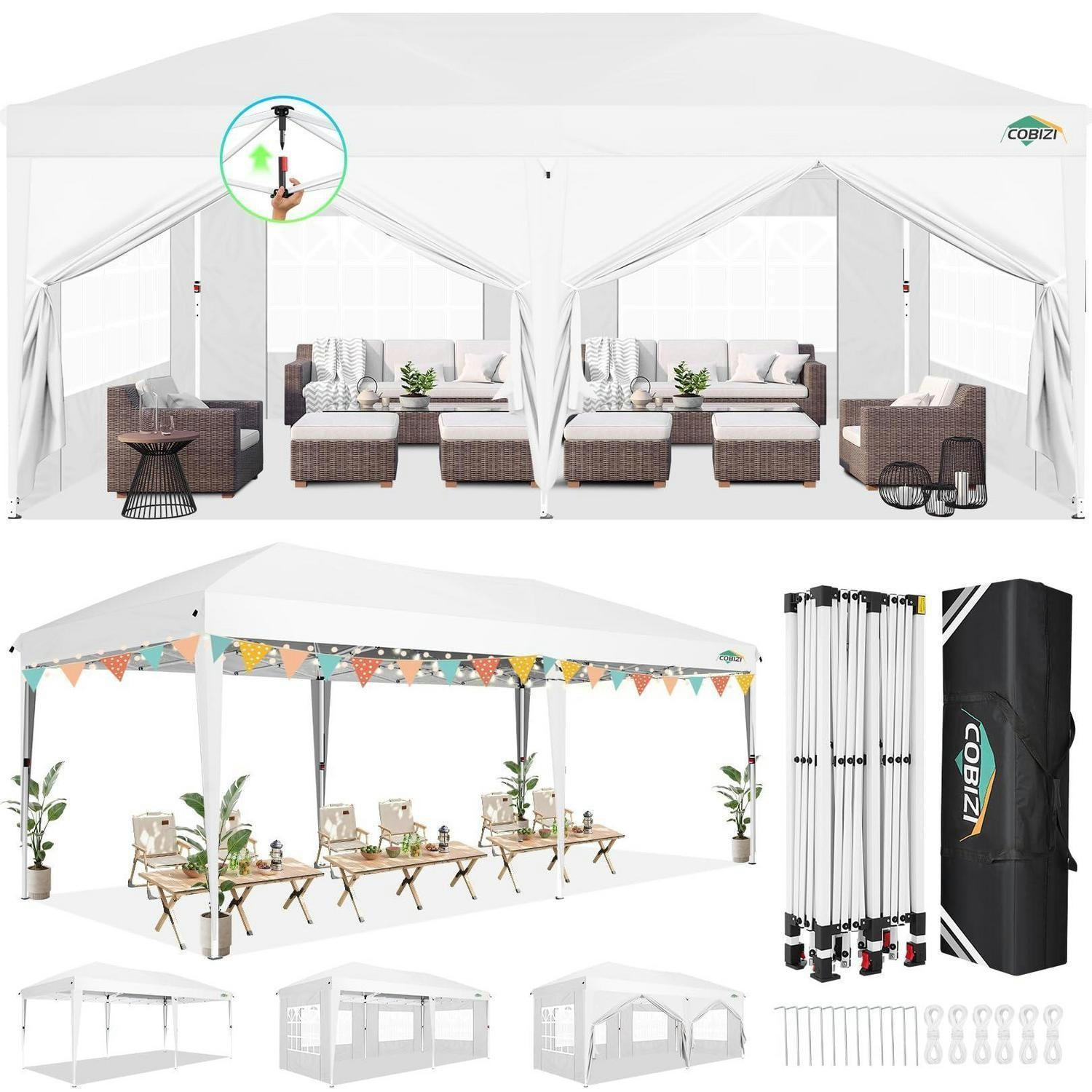 FALTPAVILLON 3x6m weiß mit 6 Seitenteilen und UV-Schutz 50+ - Weiß, Textil (300/270/600cm)