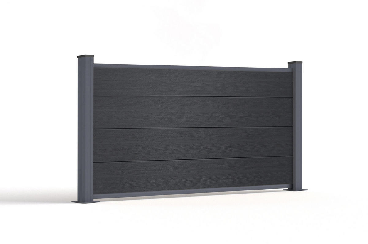 VERBUNDZAUN 2 m STOCKHORN H. 90 cm auf Sockel, grau - Grau, Holzwerkstoff (200/90cm) - Casanoov