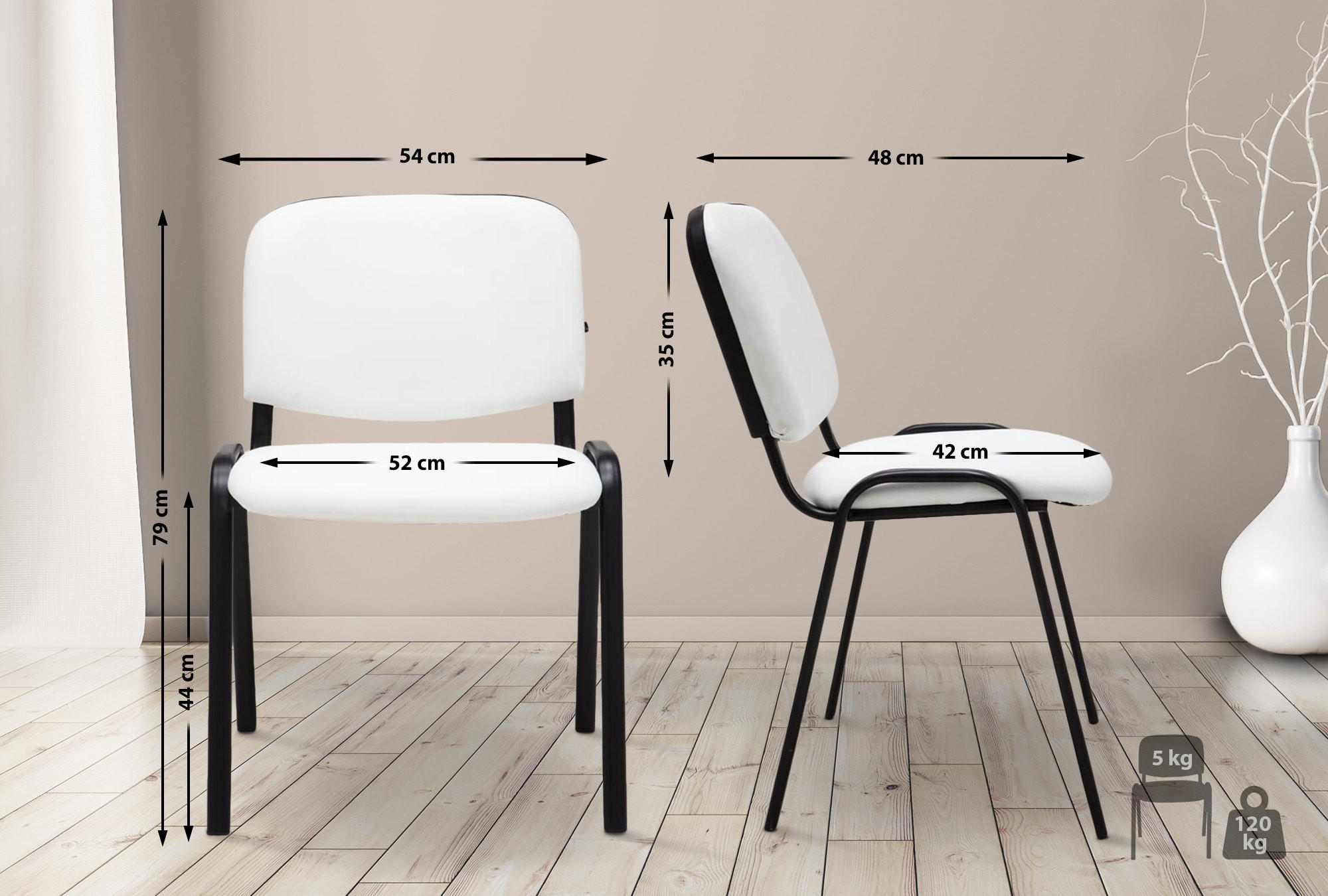 BESUCHERSTUHL Lederlook weiß - Schwarz/Weiß, Textil/Metall (53/83/53cm) - CLP