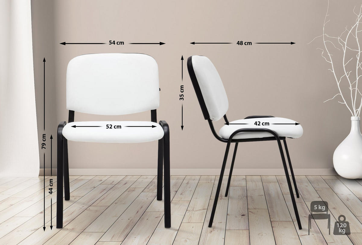 BESUCHERSTUHL Lederlook weiß - Schwarz/Weiß, Textil/Metall (53/83/53cm) - CLP