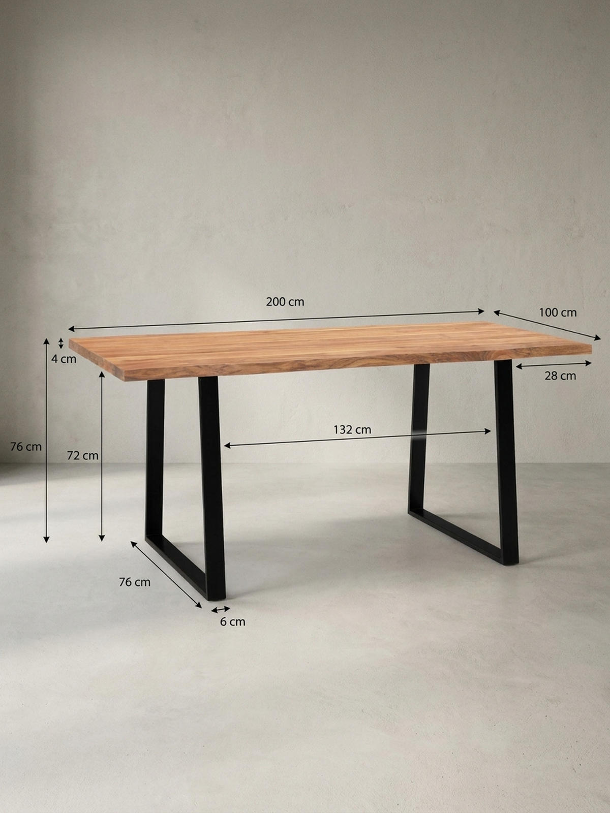 ESSTISCH Massivholz Baumkante Schwarz Metall Handgefertigt TARN, Goldbraun-Schwarz 200x100x76 cm - Schwarz/Braun, Holz (100/200/76cm) - KADIMA DESIGN