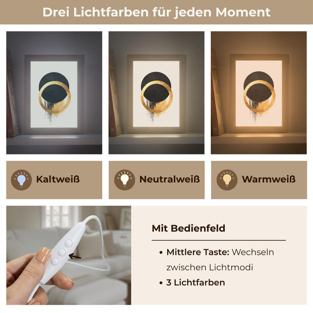 NÁSTĚNNÁ LAMPA Abstraktní design - Černý kruh - Skvrny od barvy 15x20 cm - krémová, kompozitní dřevo (15/20/8cm) - OnlyWow