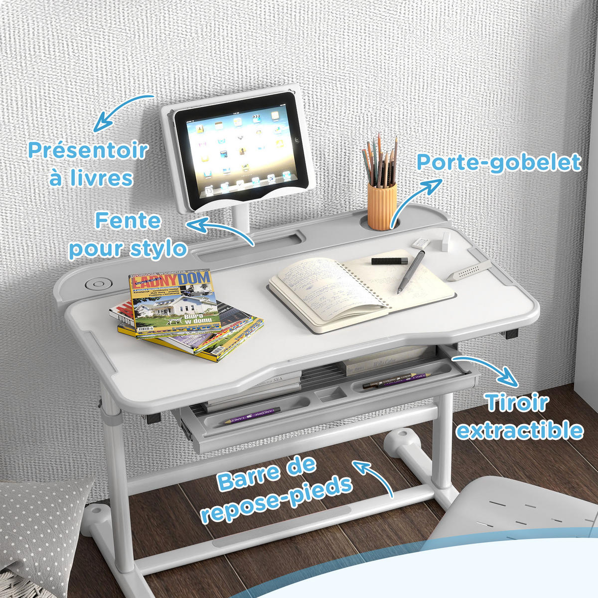 SCHREIBTISCH-SET DE-17528 Grau - Grau, Kunststoff (80/102/50cm) - ComfortXL