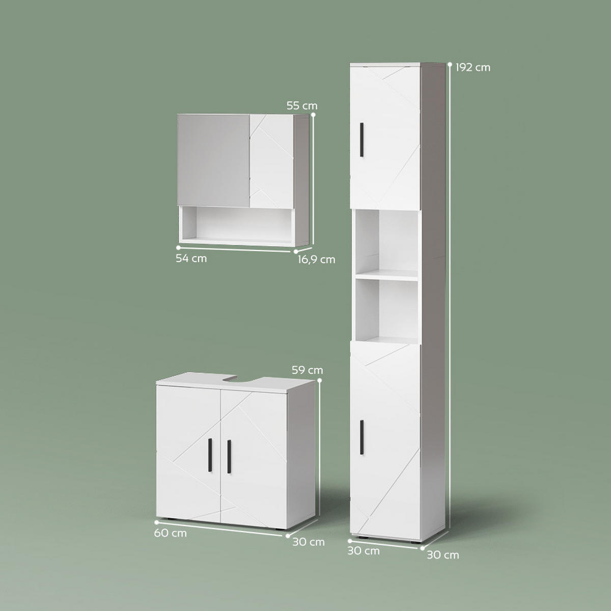 BADMÖBEL-SET Ronco Weiß Hochglanz 3 Teile, mit Hochschrank - Weiß Hochglanz/Weiß, Holzwerkstoff (60/59/30cm) - Livinity®
