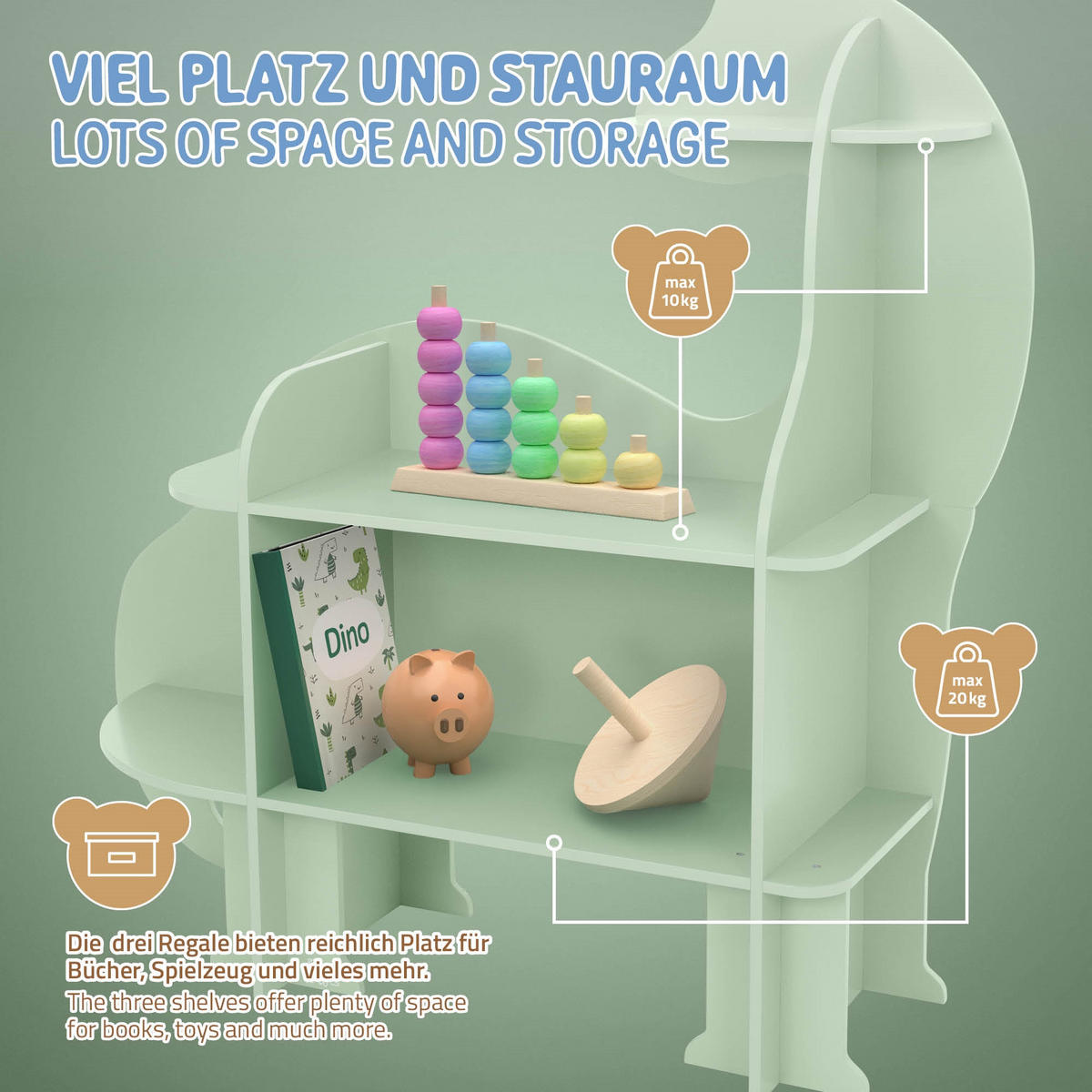 BÜCHERREGAL Dino hoch - Naturfarben, Holz (110/110/31cm) - Joyz
