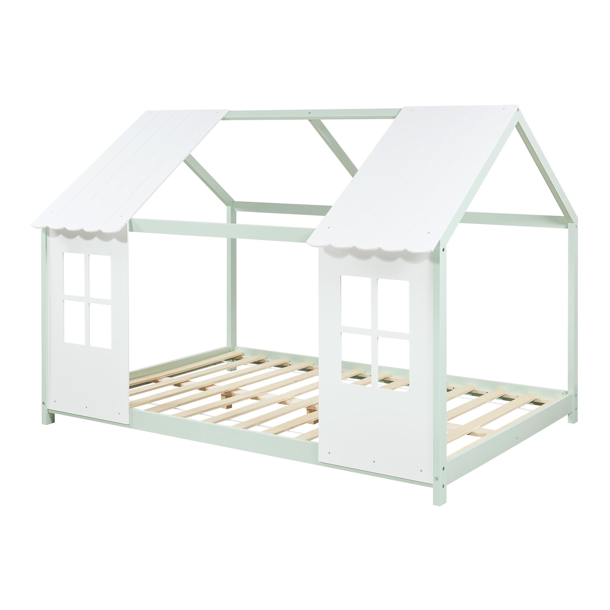 HAUSBETT Tostedt - Weiß/Mintgrün, Holz (120/200cm) - [en.casa]