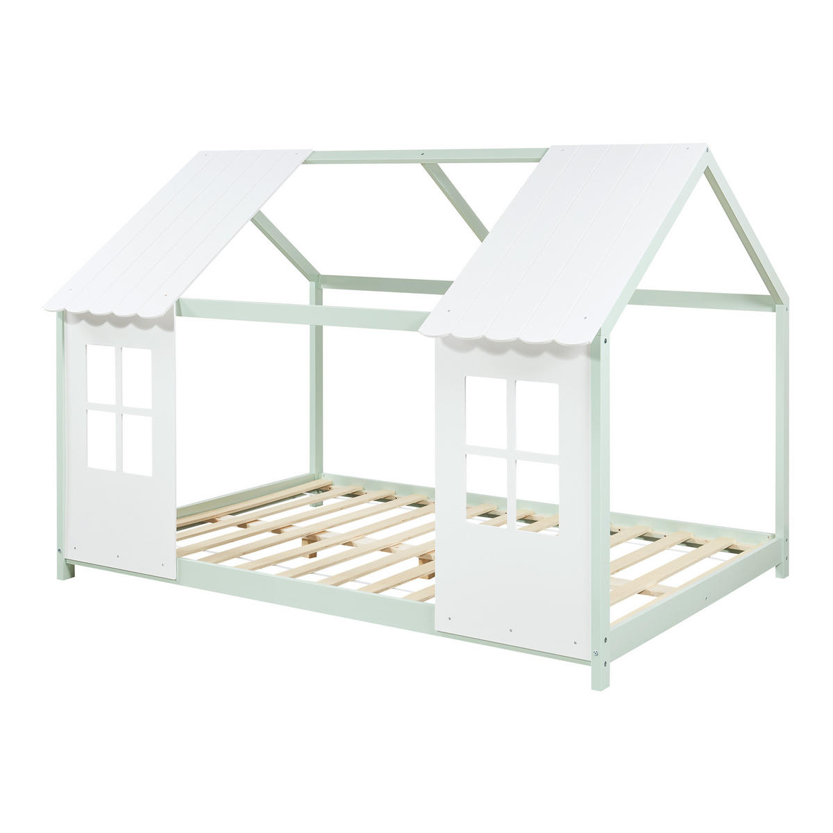 HAUSBETT Tostedt - Weiß/Mintgrün, Holz (140/200cm) - [en.casa]