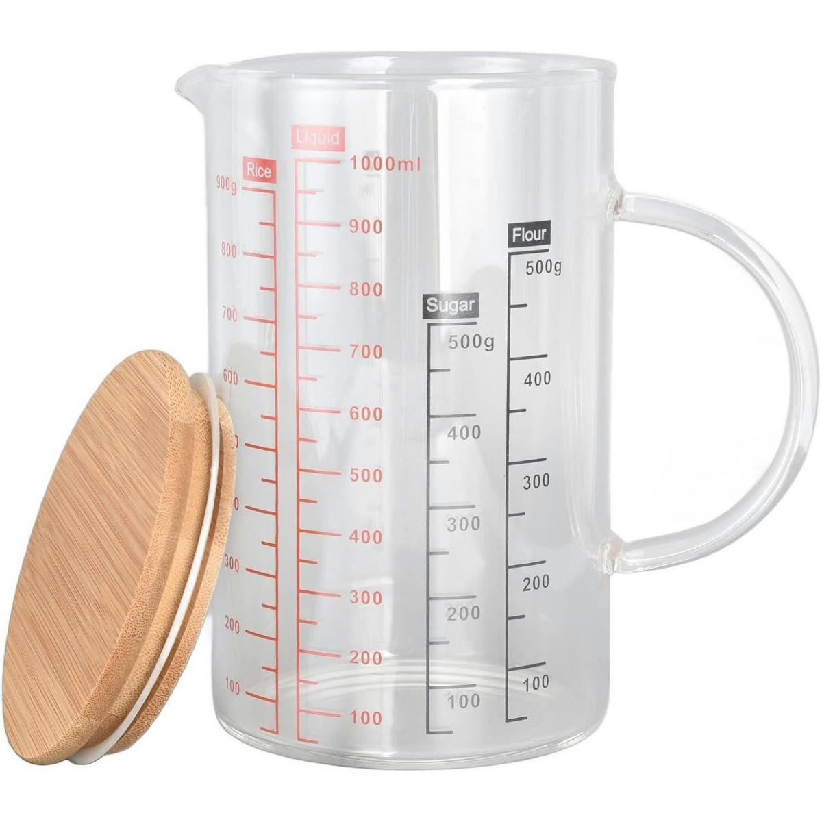 MESSBECHER Glas mit Deckel 1000 ml - Transparent, Glas (1L)