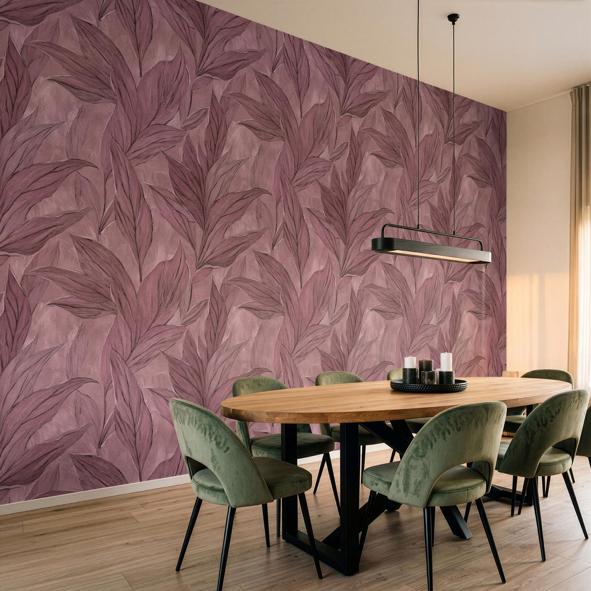 TAPETE - Blätter - Muster - Lila - 450x300 cm - Altrosa, Papier (450/300cm) - OnlyWow