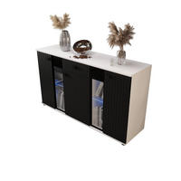 KOMMODE London LSMK LAMELE mit 3 Türen, Sideboard in Farbe: Schwarz|Weiß, Größe: 140 x 80 x 40 cm - Schwarz/Weiß, Holzwerkstoff (140/80/40cm) - O-Sofa