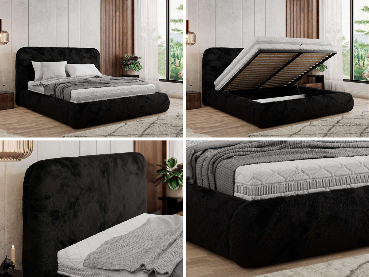 POLSTERBETT BENEA CLASSIC 140/200 - Schwarz Plüsch - Multipocket-Matratze - Schwarz, Textil (140/200cm) - MKS