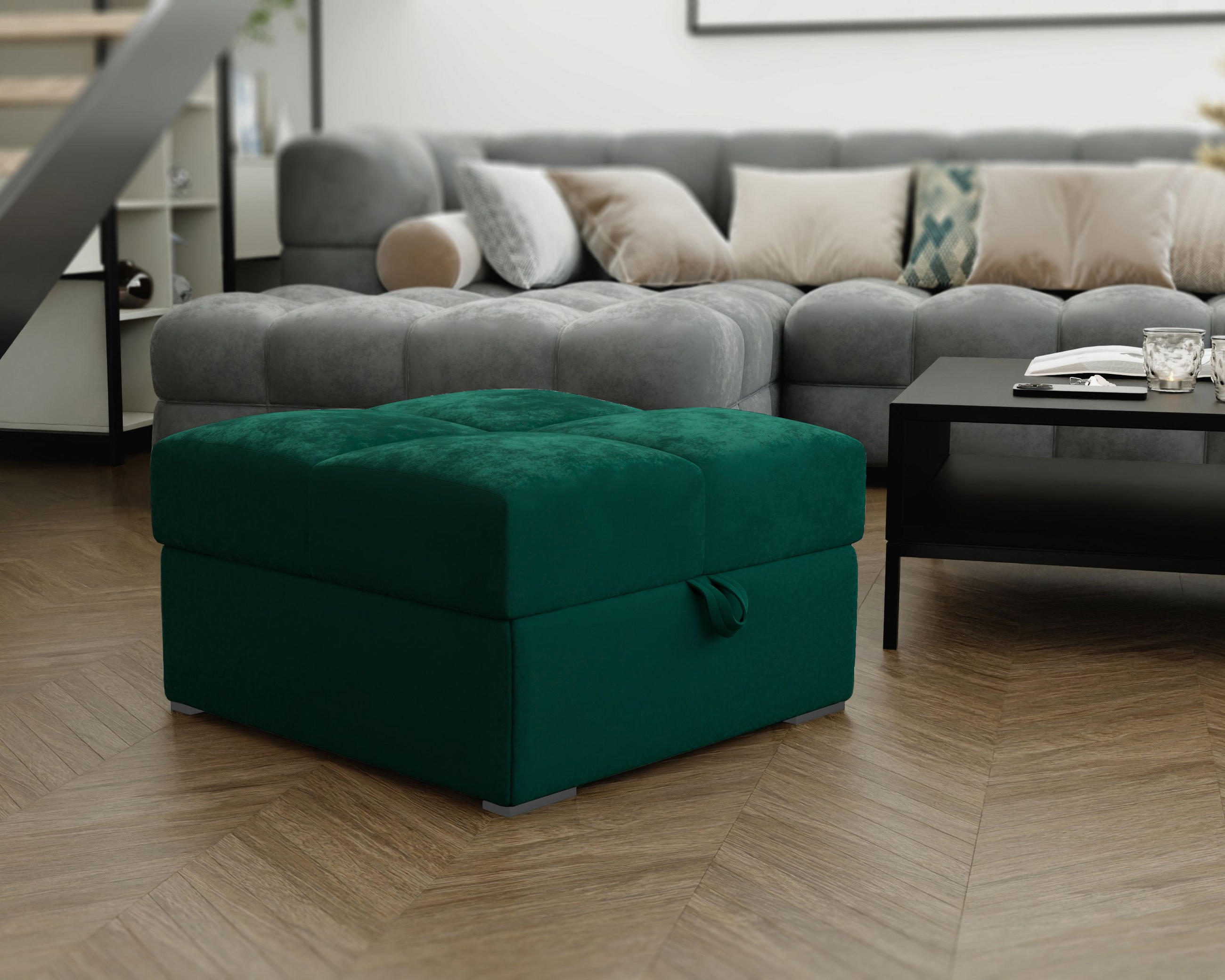 POUF MIZA Grün 65x65 cm - Grün, Textil (65/38/65cm) - MASSENO
