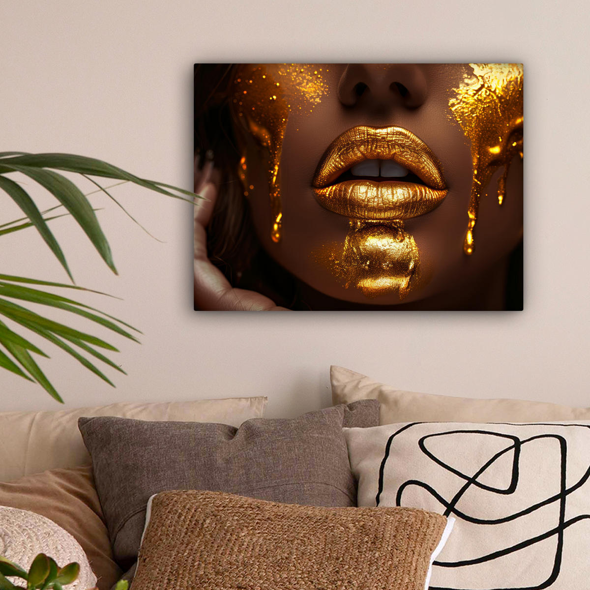 LEINWANDBILD Frau - Gold - Luxus - Porträt 40x30 cm - Goldfarben, Textil (40/30cm) - MuchoWow
