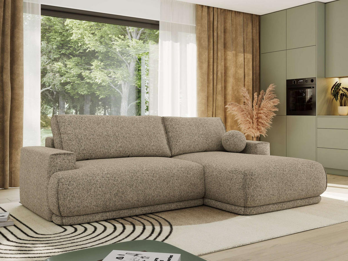 ECKSCHLAFSOFA RINA L Dunkelbeige Strukture - rechts - Beige/Schwarz, Kunststoff/Textil (170/267cm) - MKS