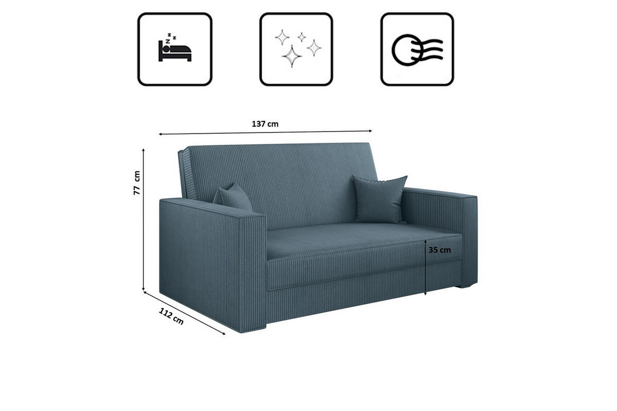SOFA, Schlaffunktion - America Stoff Poso Blau - Blau, Holz (137/77/112cm) - Kaiser Möbel
