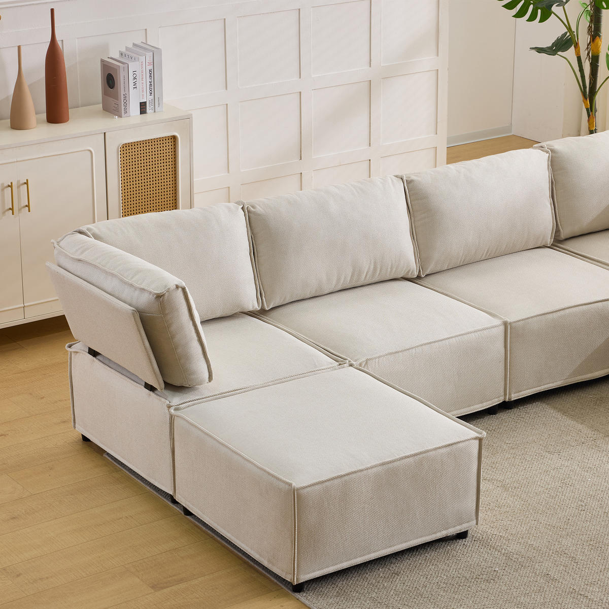 WOHNLANDSCHAFT mit flexibler Kombination und Leinenstoff in Beige - Beige, Textil (308/77/152cm) - EVRYAE
