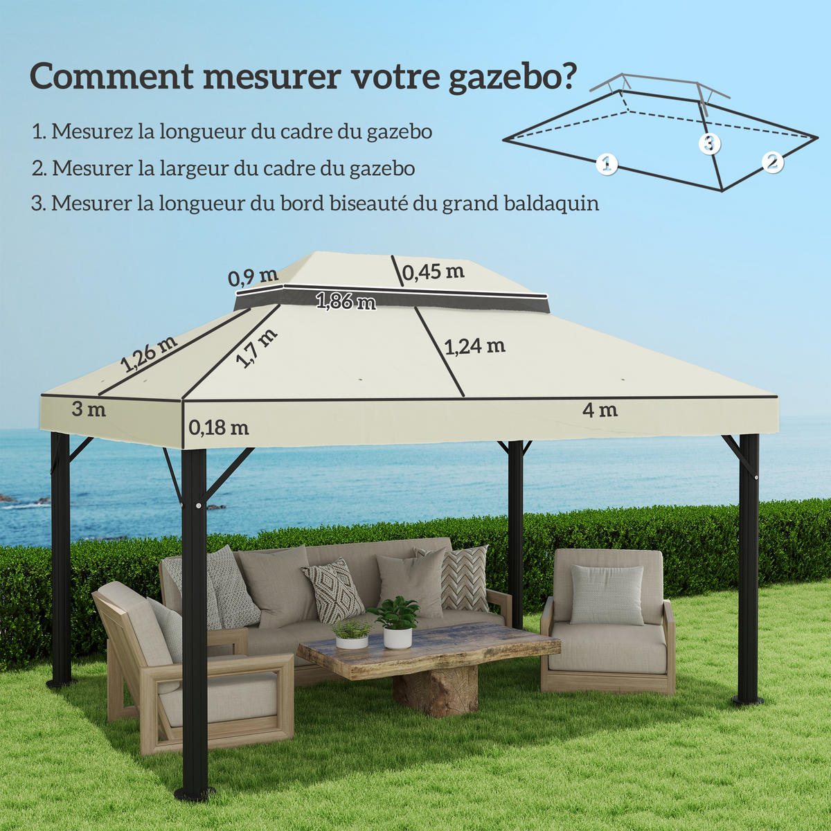 ERSATZDACH DE-12623 400/300 cm 2-stöckig UPF30+ mit Drainage Creme - Creme, Textil (300/1/400cm) - ComfortXL