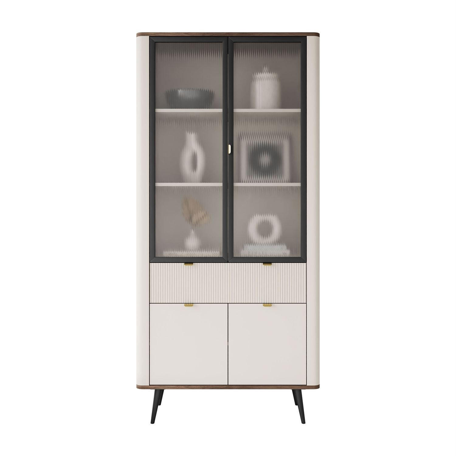 VITRINE AUTUMN 2D2W1S mit Schublade, Kaschmir / Nussbaum - Beige/Braun, Holzwerkstoff (90/191/40cm) - Lookway