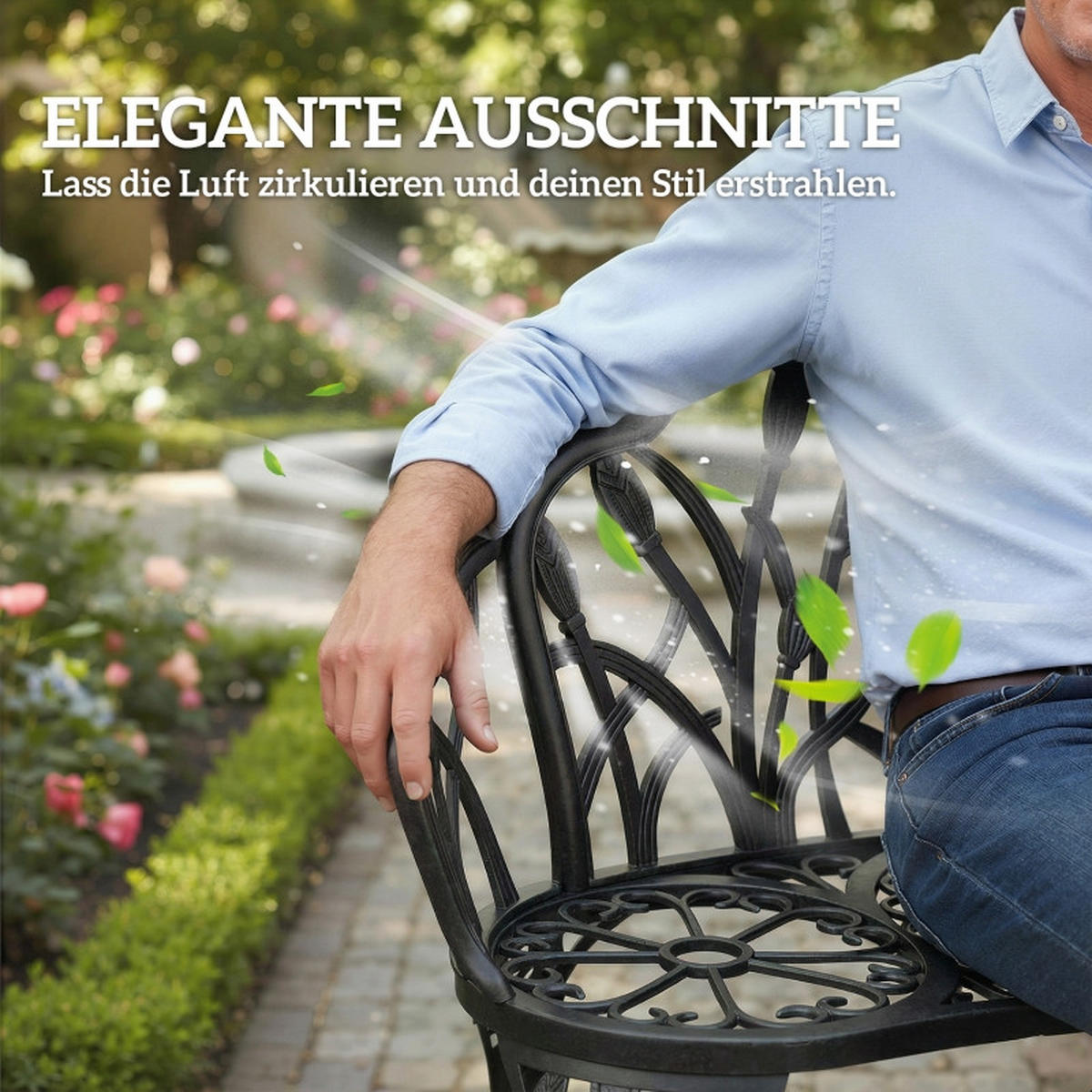 GARTENBANK 2 Sitzer Gussaluminium wetterfest 99x57x78 cm - Schwarz, Metall (99/78/57cm) - LEBENLANG