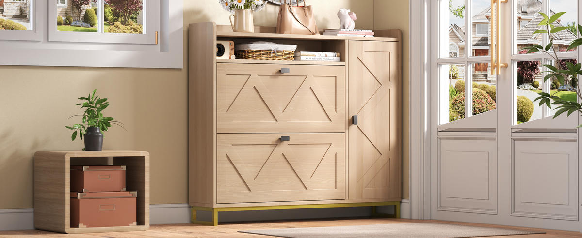 SCHUHSCHRANK Klappfach Seitenschrank Metallgestell - Naturfarben, Holz (110/100/24cm) - LEBENLANG