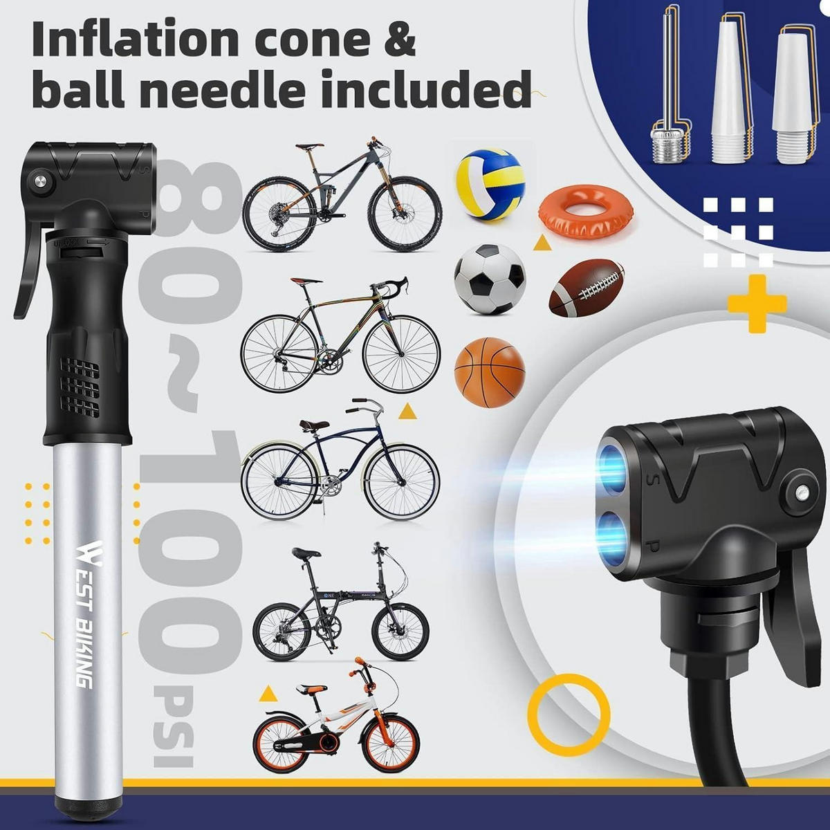 FAHRRADPUMPE Mini Aluminium für alle Ventile, tragbar, 100 PSI - Multicolor, Metall (4.3/1/22.5cm)