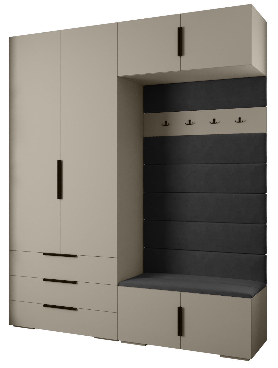 Abiks Möbel Garderoben-Set Kaschmir, Schwarz, Schwarz 200x236.7x47 cm