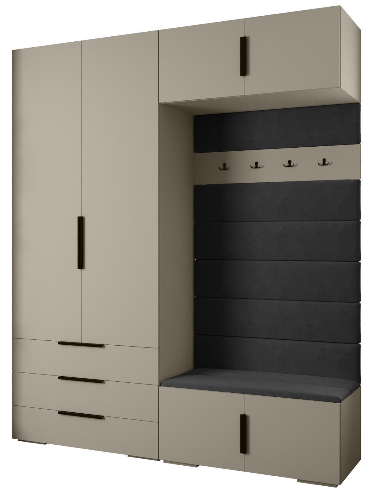 GARDEROBEN-SET 236,7/200/47 - Kaschmir/Schwarz, Holz/Kunststoff (200/236.7/47cm) - Abiks Möbel