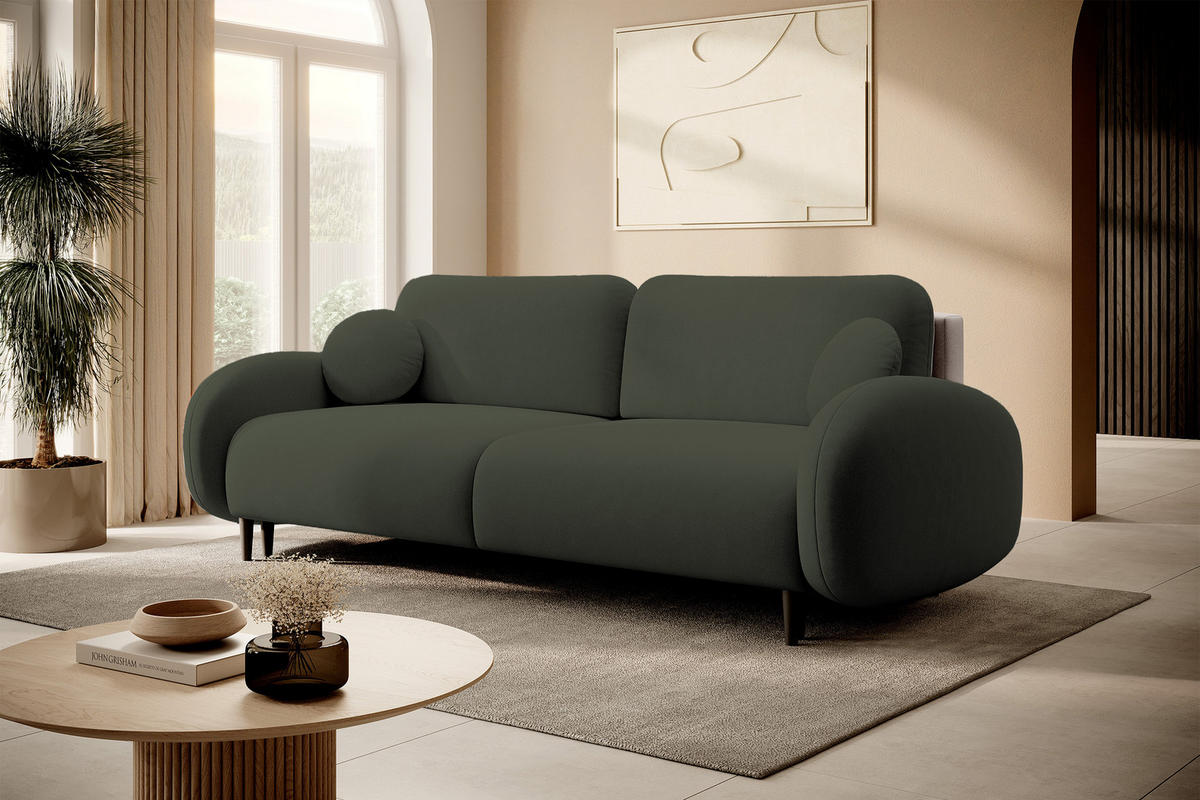 SCHLAFSOFA Bafra Olive Velours - Schwarz/Olivgrün, Holz/Textil (232/92/102cm) - Selsey