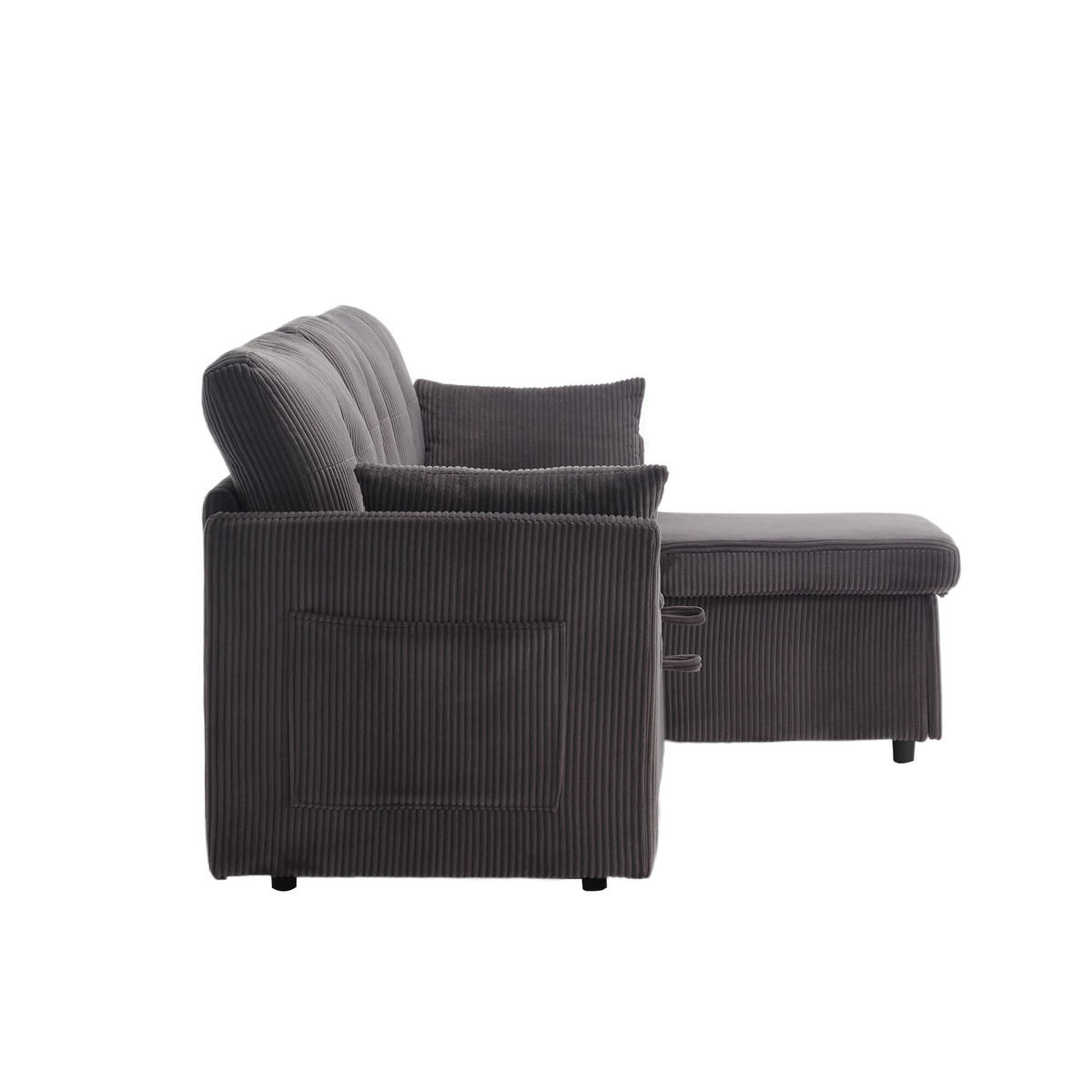 ECKSCHLAFSOFA Cord mit Stauraum und umstellbarer Ottomane Dunkelgrau 206/108/66 cm - Dunkelgrau, Textil (108/206cm) - Redom