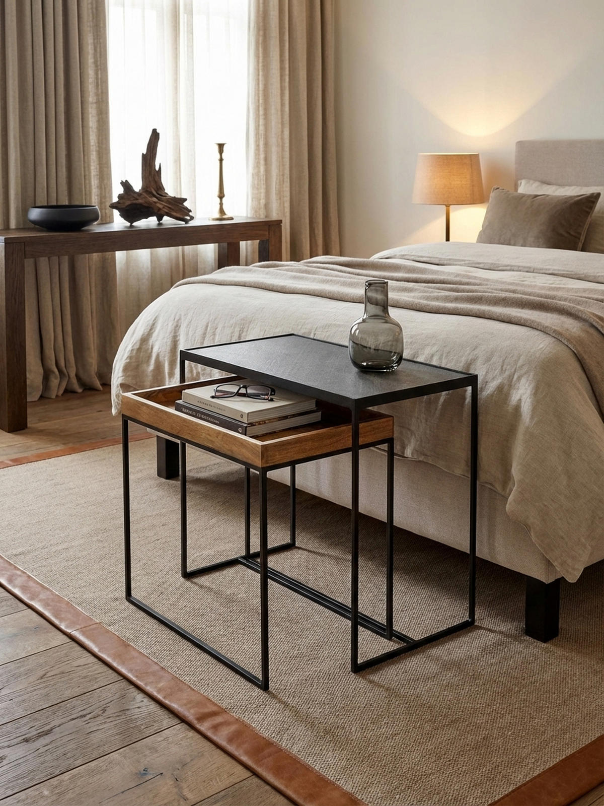 BEISTELLTISCH Set – Mango Massivholz Eisen Anthrazit Braun Industrial - Schwarz/Braun, Holz/Metall (30/60/50cm) - KADIMA DESIGN