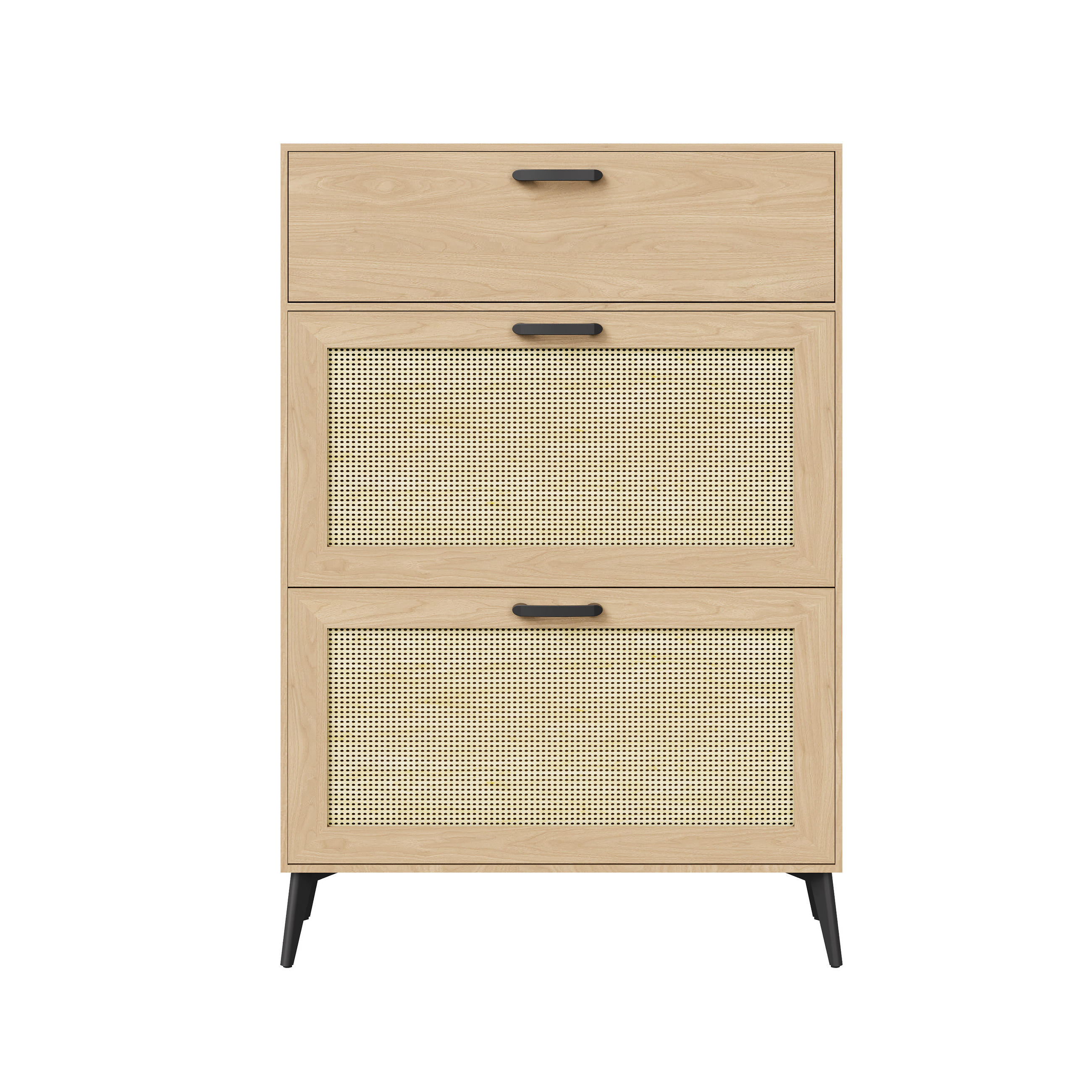 SCHUHSCHRANK Rattan Holz 80x23x114 cm Stauraum - Naturfarben, Holz (24/114/80cm) - LEBENLANG