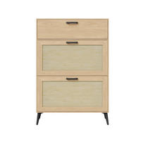 SCHUHSCHRANK Rattan Holz 80x23x114 cm Stauraum - Naturfarben, Holz (24/114/80cm) - LEBENLANG