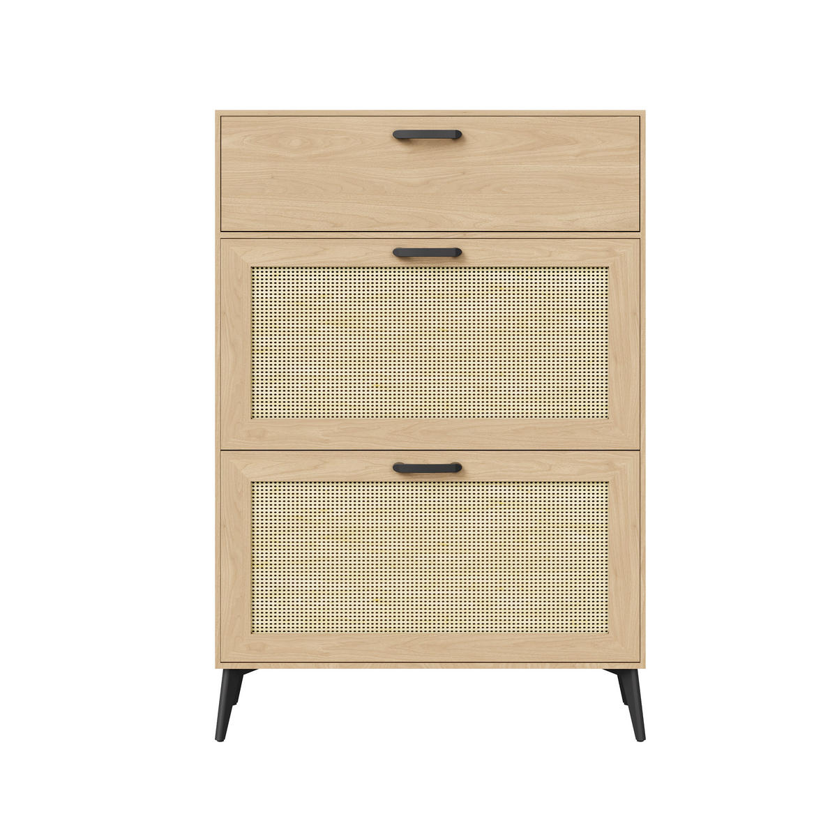 SCHUHSCHRANK Rattan Holz 80x23x114 cm Stauraum - Naturfarben, Holz (24/114/80cm) - LEBENLANG